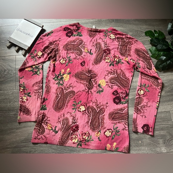 ESCADA Pink Floral Paisley Knit Button Up V - neck Cardigan Sweater. Size EU 40 - Picture 6 of 8